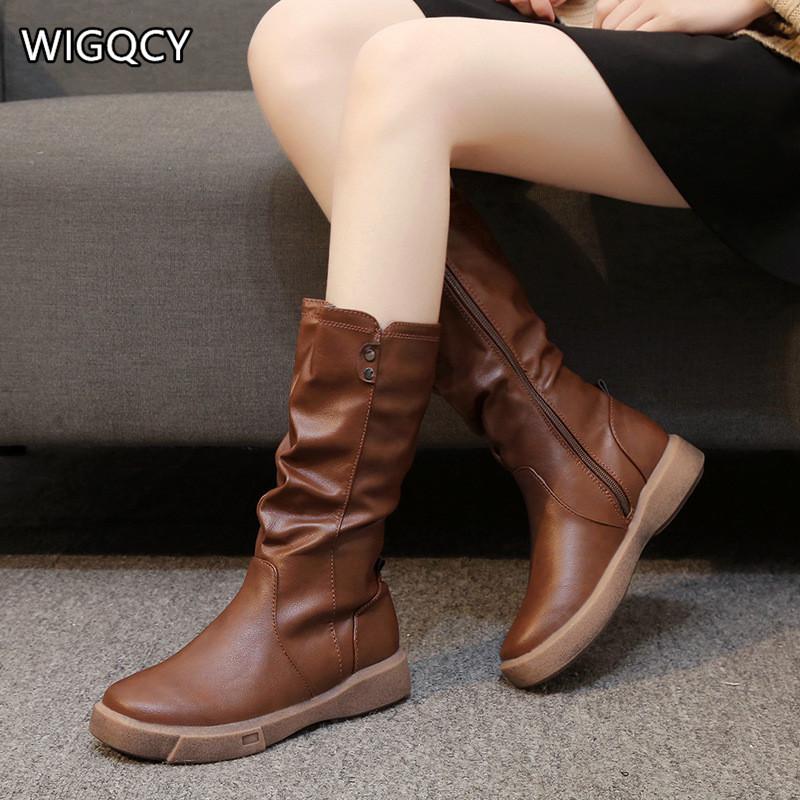 

2020 Autumn Winter New Boots Women's Plus Velvet Flat-Bottomed Cotton Boots Fashion British Style Retro Women, Black