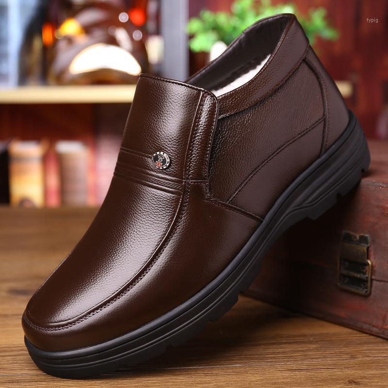 

Genuine Leather Shoes Men Winter Boots Warm Cotton Shoes for Cold Winter Cow Leather Men Ankle Boots Male Footwear KA18831, Brown