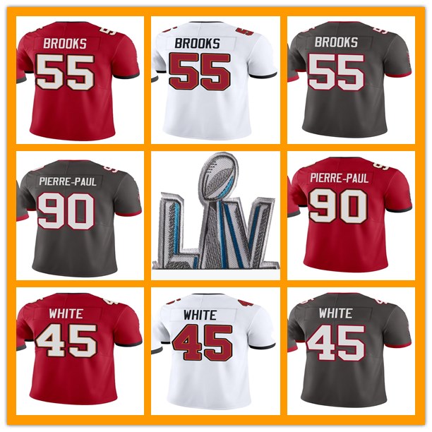 

Custom Mens women youth 12 Tom Brady 45 Devin White 55 Derrick Brooks 90 Pierre-Paul Super Bowl red grey Vapor Limited football Jersey, Black