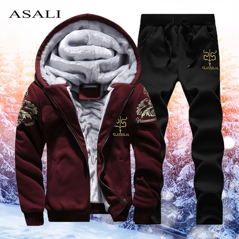 

Winter Tracksuits Sportswear Sets Men Hooded Fleece Thick Hoodies Jacket+Pants Set Men's Casual Warm Tracksuit 2 Pieces Sets 201202, D76blue