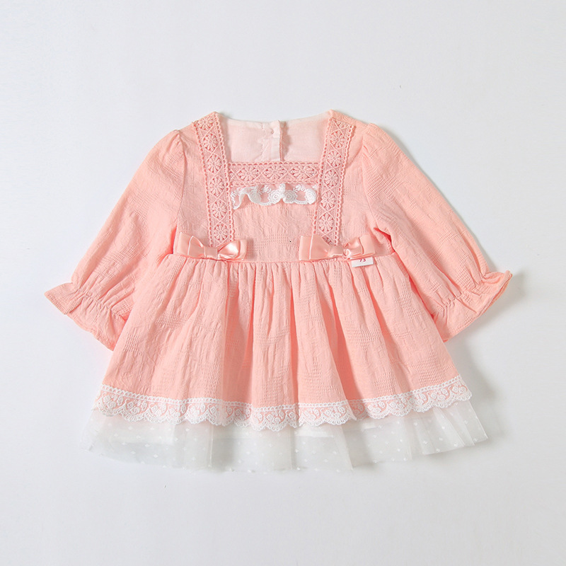 

2021 New Newborn Girl Lolita Style Lace Baby Wedding Party Ball Gown Girls Clothes 0-3y 0axm, Pink