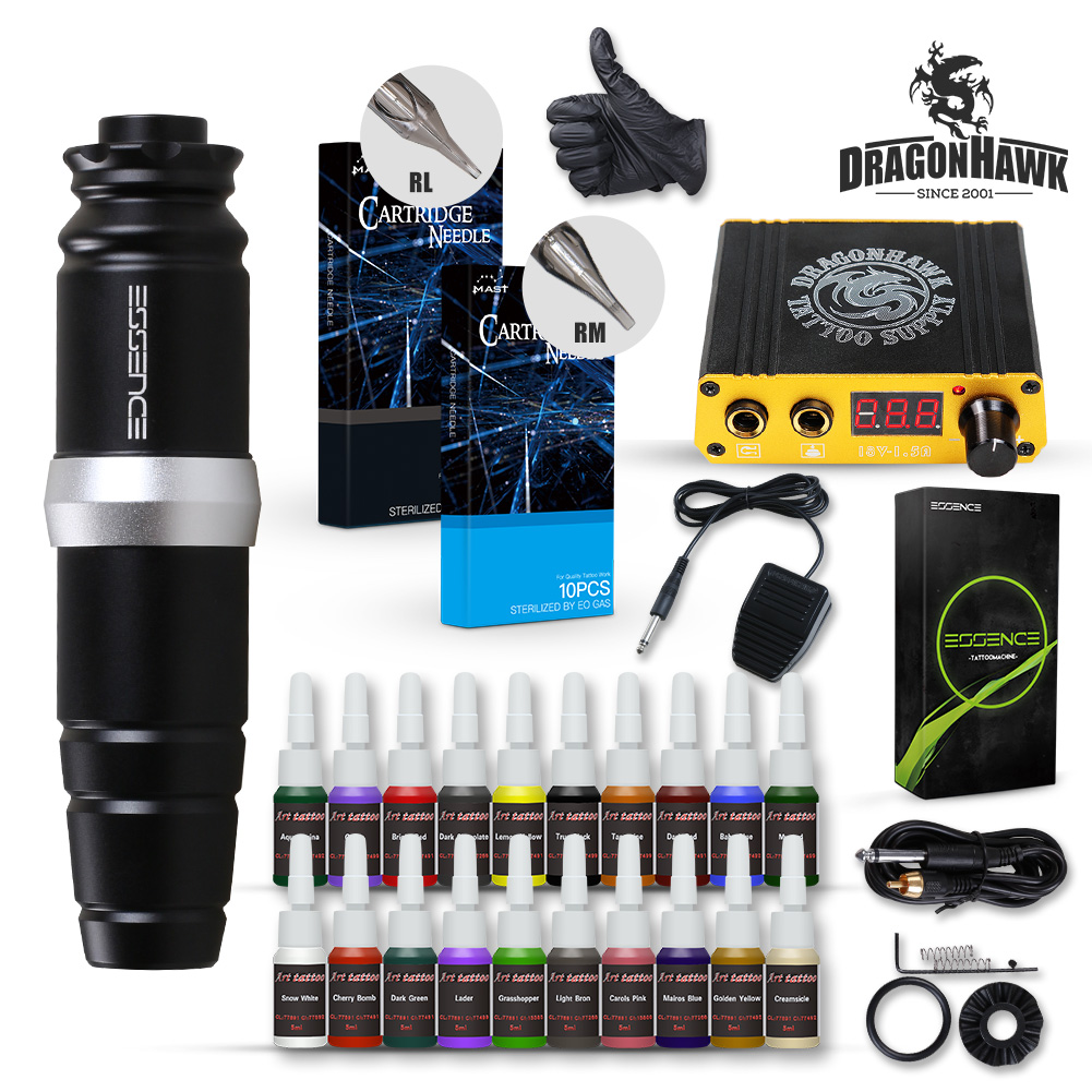 

Complete Tattoo Kit Rotary Motor Pen Machine Liner Shader Needles 20 Inks Mini Power Supply Tattoo Kit