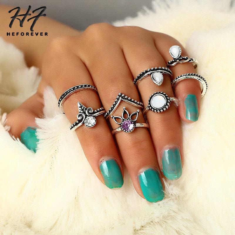 

Vintage Boho Zircon V Shaped Midi Rings set for Women Ladies Waveing Flower Waterdrop 8 PCS Knuckle Rings Fashion Jewelry KB475