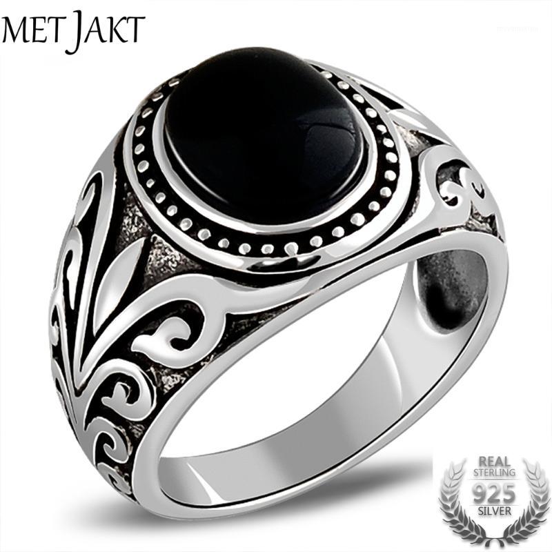 

MetJakt Natural Agate/Garnet Ring with Ancient Cane Pattern Solid 925 Sterling Silver Ring for Men Vintage Thai Silver Jewelry1