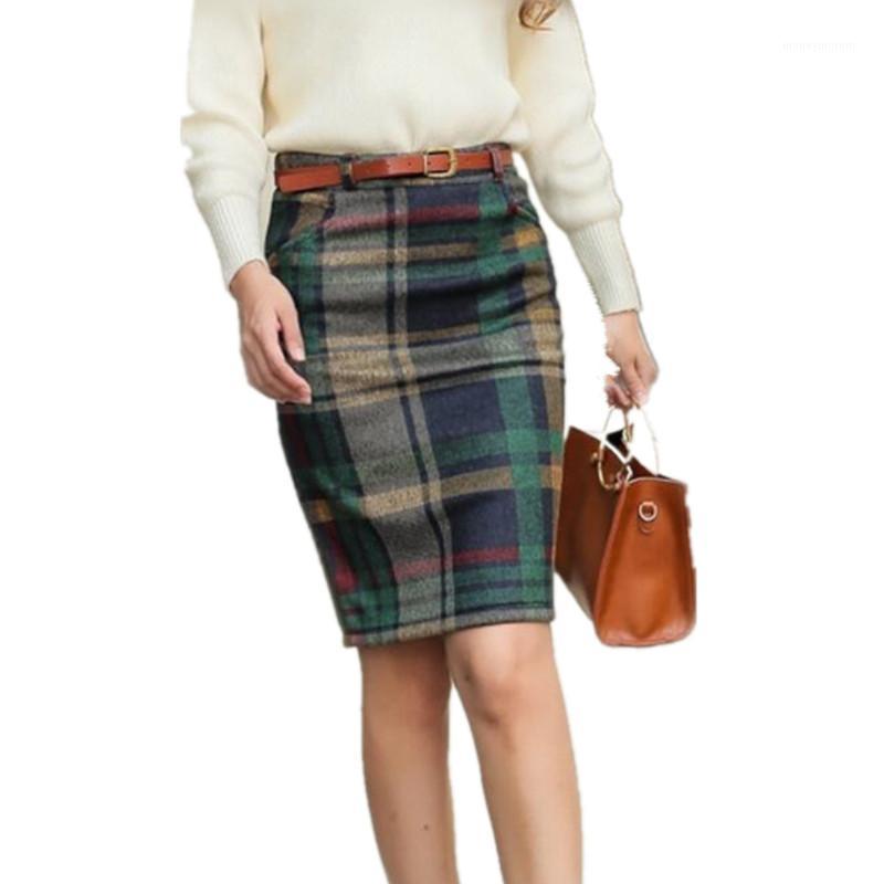 

Pencil Skirt 2020 Women High Waist Plaid Skirt Fashion Female Autumn Winter Slim Plus size Woolen Skirts Women S5011