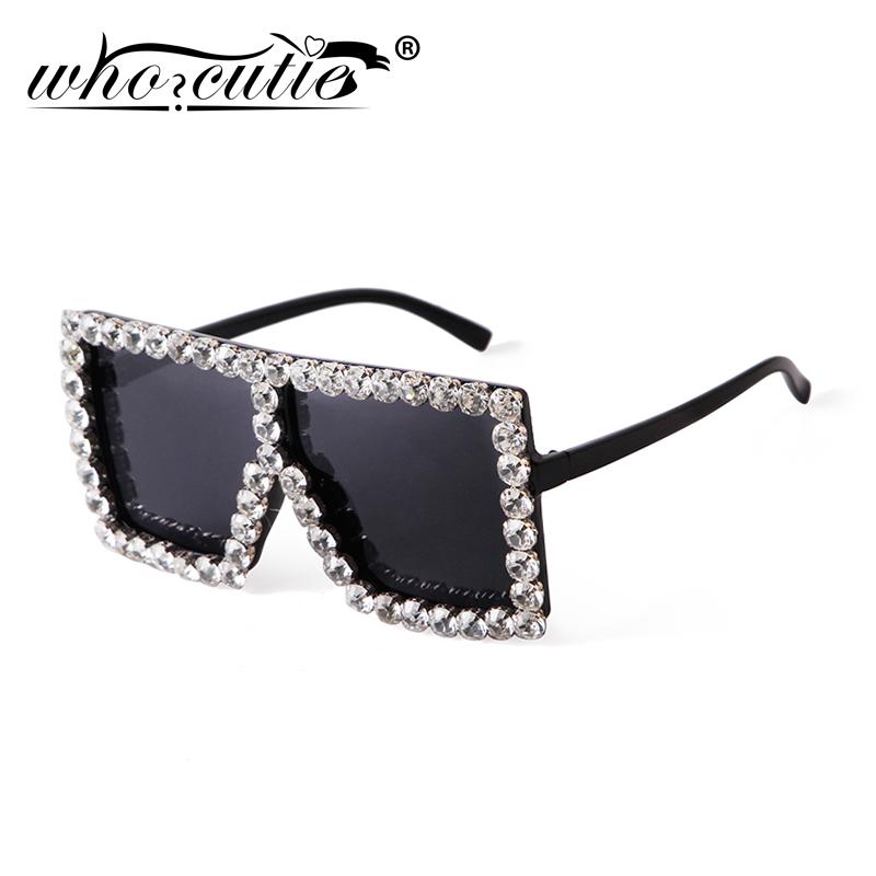 

Sunglasses WHO CUTIE Oversized Flat Top Rhinestone Shield Women 2021 Brand Design Fashion Diamond Frame Square Sun Glasses S423