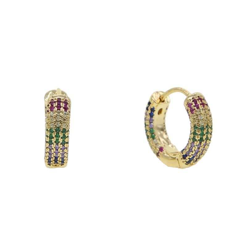 

new arrived women lady tiny wide band rainbow hoop earrings with color cz paved wedding hoop earring gift