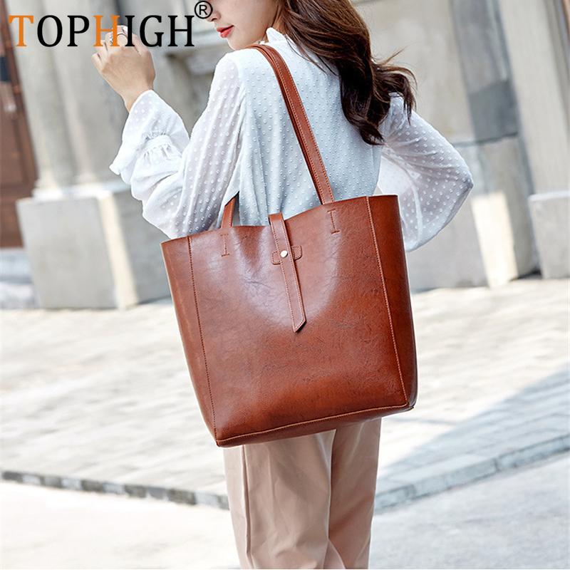 

TOPHIGH Large Capacity Women Bags Shoulder Tote Bags bolsos New Women Messenger Retro Famous Designers Leather Handbag, Black