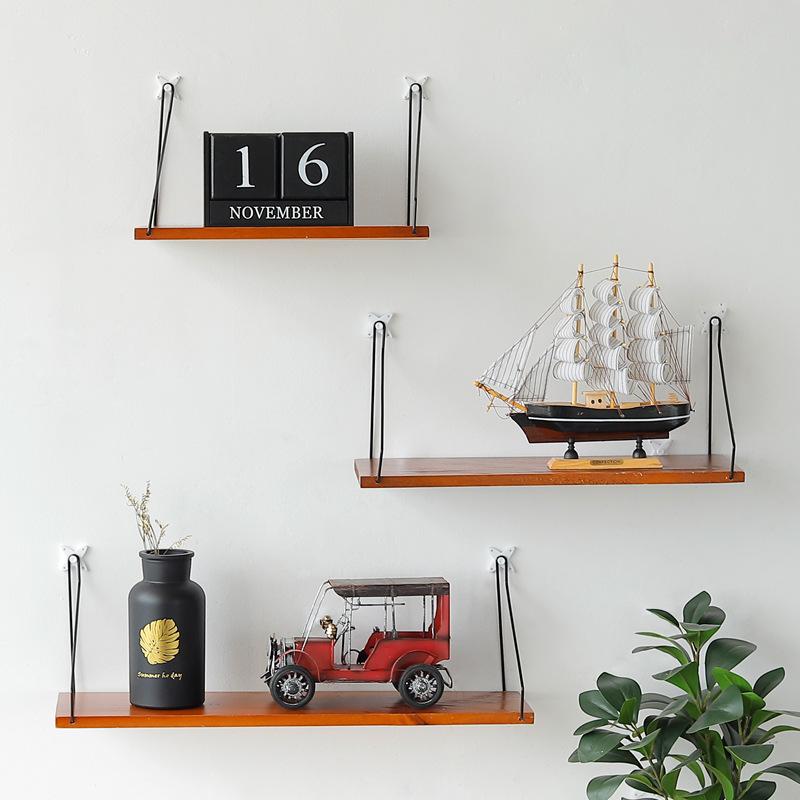 

Creative Multifunction Iron Art Wooden Shelf Wall Mount Nordic Style Home Decoration Craft Storage Shelf Wall Decorative