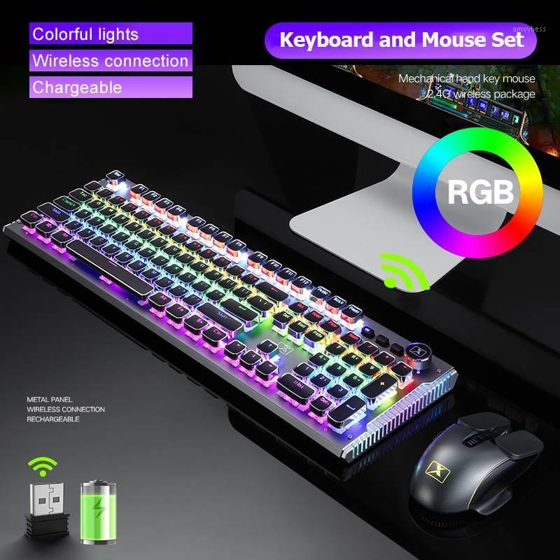 

Rechargeable Wireless Gaming Mechanical Keyboard Mouse Set RGB Backlit 2400DPI 2.4G USB Wireless Mouse Keyboards For PC Gamer1