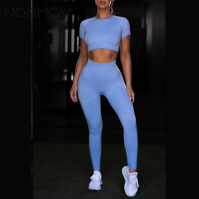 

NORMOV Yoga Set Fitness Sports Suits Gym Clothing Bra+Shorts Short Shirt+High Waist Leggings Crop Top Workout 2 PCS Sets 2020, Short purple set