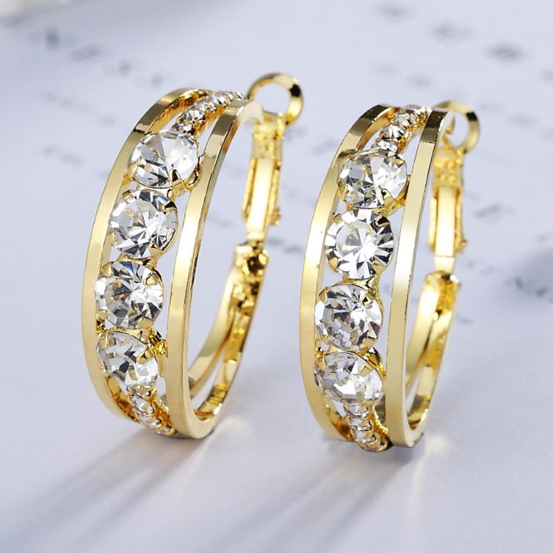 

Zircon Geometry Round 3cm Gold Color Big Hoop Earrings For Women Jewelry Earing Temperament Korean Wild Hoop Earrings M81