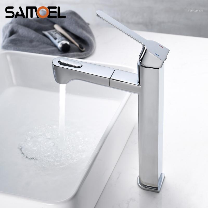 

2020 New Modern Brass Chrome Bathroom Faucet Deck-Mounted Single-Hole Pull out Basin Faucet Hot And Cold Mixer Tap 1239C1