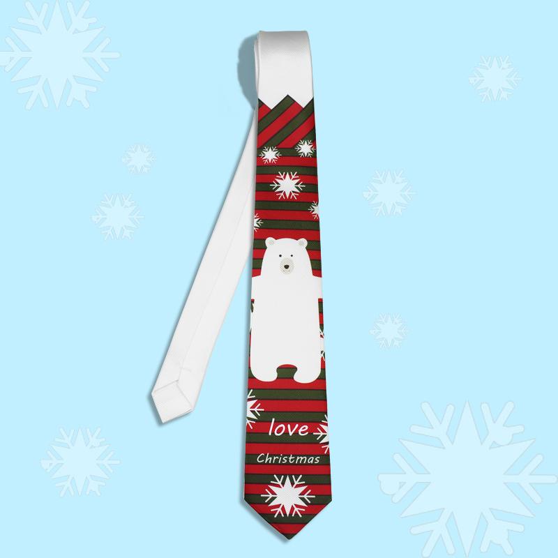 

Snow Bear Printed Neck Tie With Gift Box Packing High Quality Slim Casual Tie For Party For Boys Girls Christmas Gifts