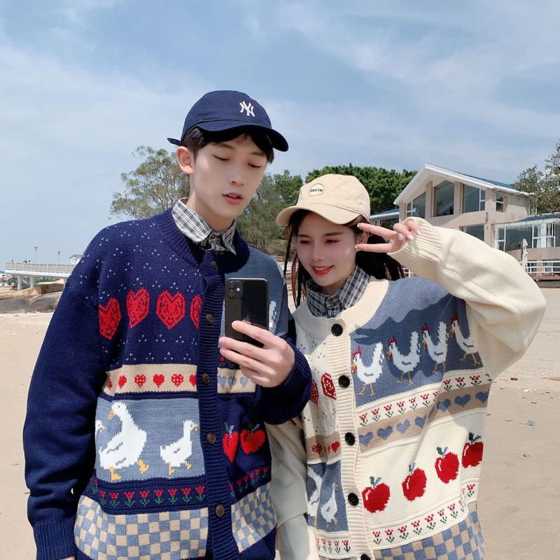 

2020 Winter Men' Fashion Printing Cashmere Cardigans Male Warm Knitting Long Sleeves Coats Wool Couple Sweaters Clothes -2XL, Coffe