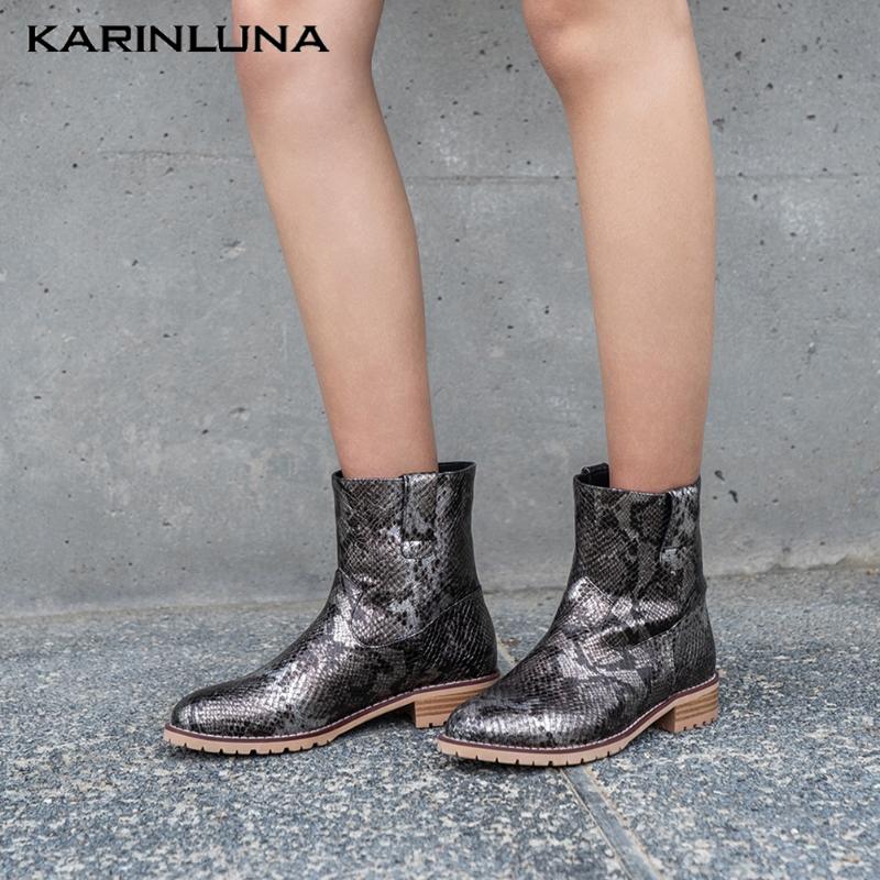 

Karin 2020 New Arrival women Boots Leisure Round Toe Square Heels Ankle Boots Slip-On Snake Print Multicolor women shoes, Gold