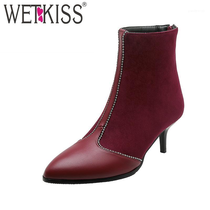 

WETKISS Fashion Simple High Heels Pointed Toe Thin Heel Shoes Solid Patchwork Women Ankle Boots Winter New Keep Warm Bootie Hot1, Black