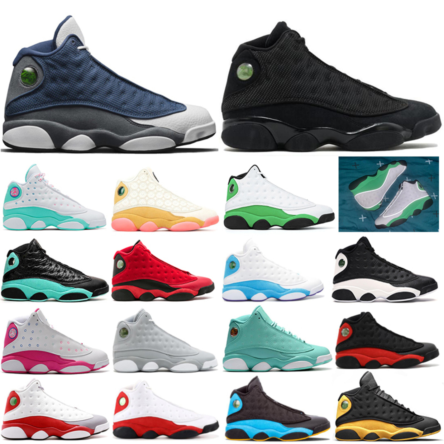 

13 13s Mens Basketball Shoes Aurora Green black cat Flint chicago Playground Reverse He Got Game Men shoes Sneaker Trainers 5.5-13, Box fees etc