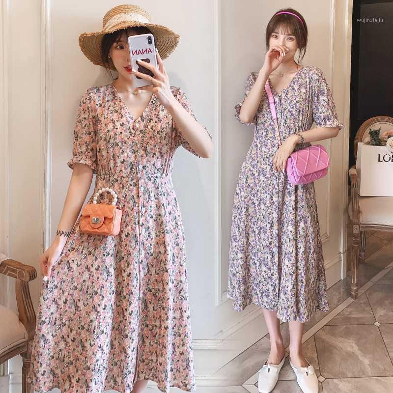 

Fashion Maternity Dresses Summer Chiffon Nursing Dress Sweet Floral Long Dress for Pregnant Women Breastfeeding Summer1, Pink