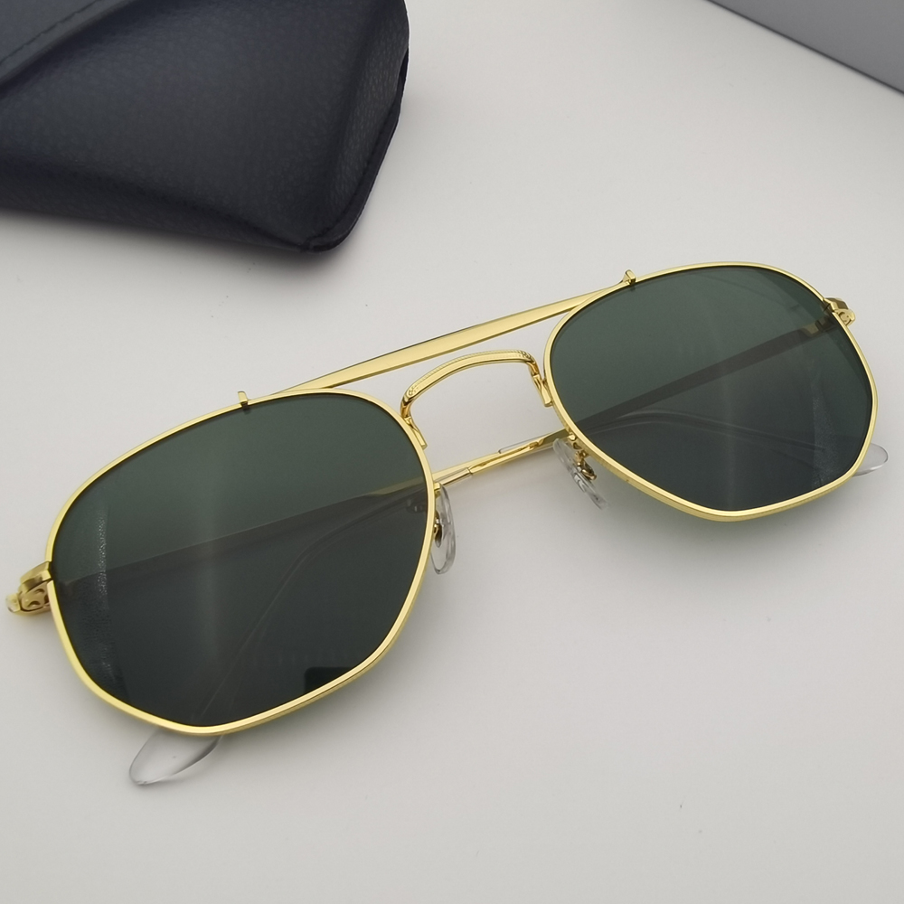 

Top designer brand metal sunglasses Double bridge polygon frame glass lens des lunettes de soleil quality leather case,accessories, White;black