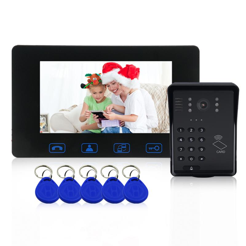 

7''Wired RFID Password Video Door Phone Doorbell Intercom System With IR Night Vision Intercom Monitor Doorbell+Keyfobs Unlock