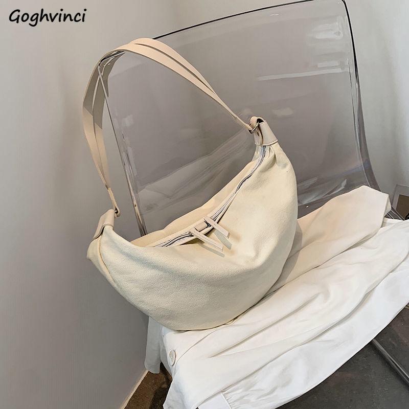 

Shoulder Bags Women Hobos Solid Casual Crossbody Bag Large Capacity Single Wide Strap Zipper Simple Fashion All-match Canvas New, Black