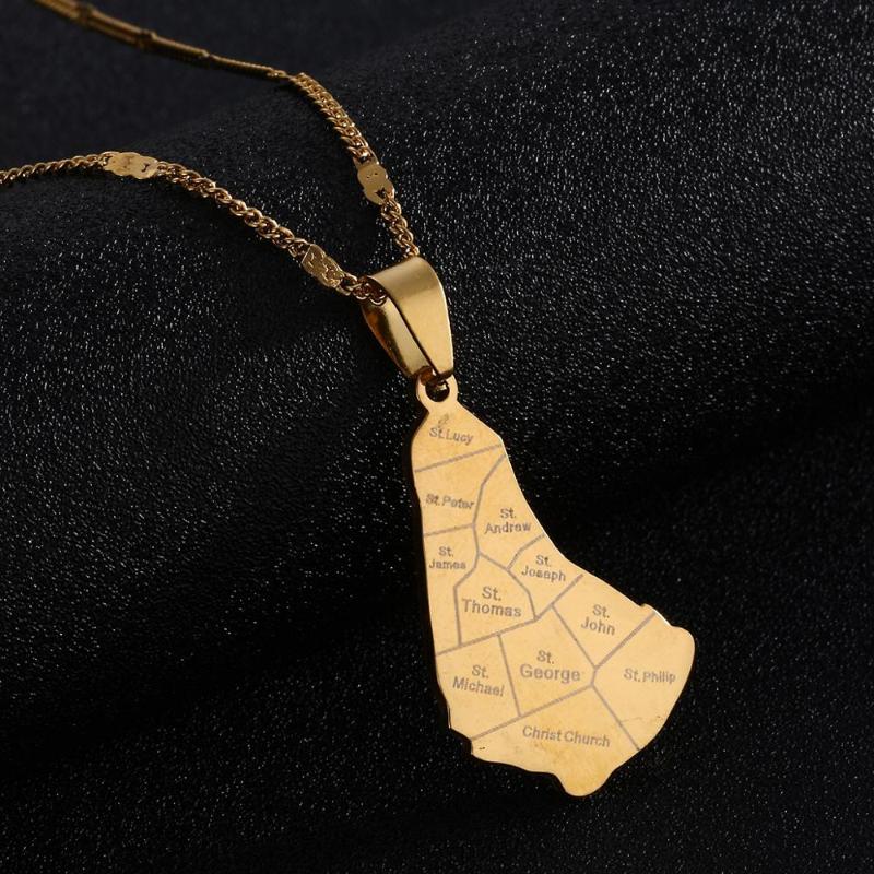 

Stainless Steel Trendy Map of The Barbados Island Pendant Necklaces Gold Color Maps Chain Jewelry