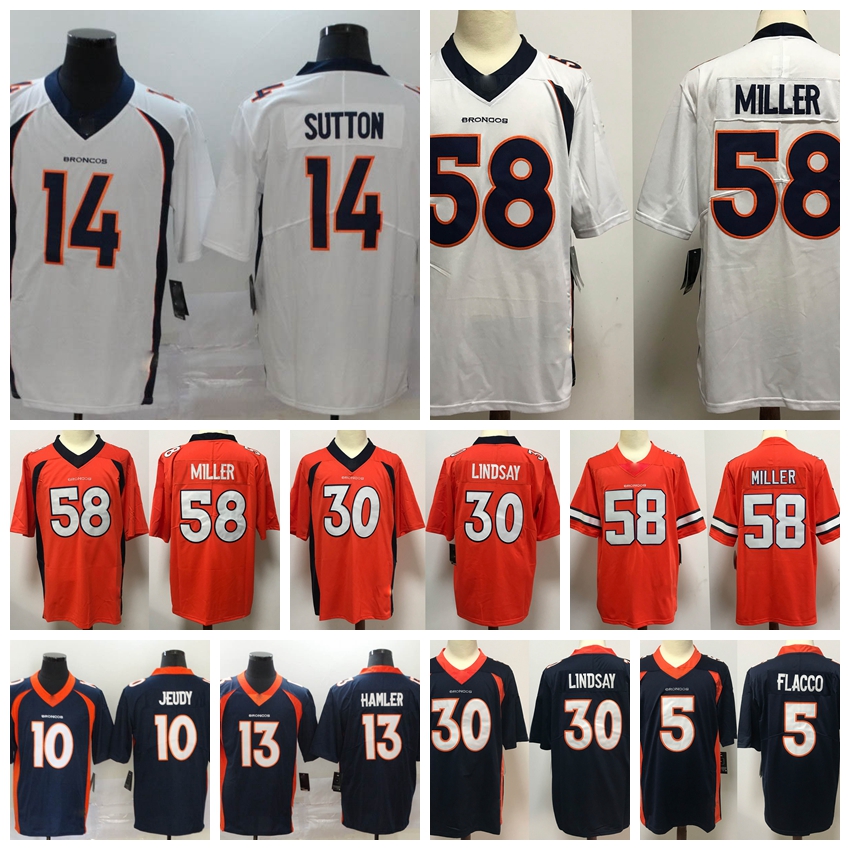 

Denver''Broncos''Men football jerseys K.J. Hamler Jerry Jeudy Courtland Sutton Joe Flacco Von Miller John Elway Phillip, Black;red