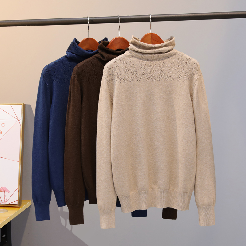 

2021 New Hollow Out Sweater Autumn Winter Pile Collar Turtleneck Women Pullover Sweaters Soft Female Jumper Knitted Jersey Wajq, Coffee 909