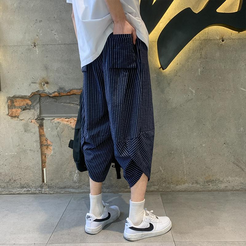

2021 Fashion Men Beach Wide Legs Pants Korean Style Clothing Male Trousers Cotton Calf-Length Bloomers Pants Men Streetwear, Red