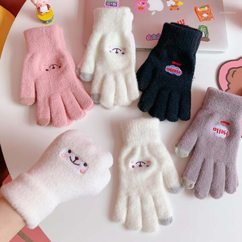 

1Pair Winter Warm Plush Gloves Cute Student Japanese Girl Smile Touch Screen Five Finger Gloves1