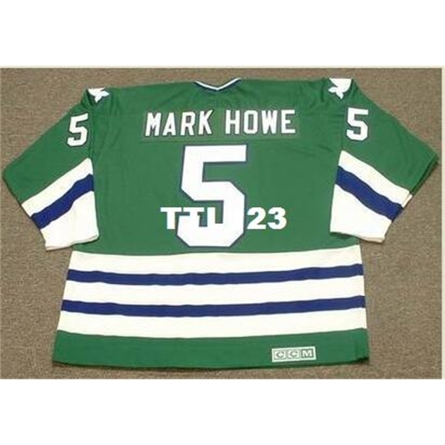 

740 #5 MARK HOWE Hartford Whalers 1979 CCM Vintage Tk Hockey Jersey or custom any name or number retro Jersey, Green