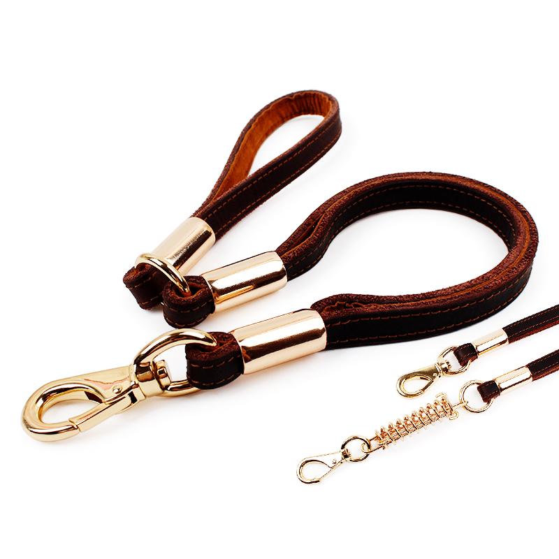 

New High Quality Leather Pet Traction Rope Cowhide Pet Dog Rope Chain Dog Leash Harness Dogs Accessories No Spring/with Spring