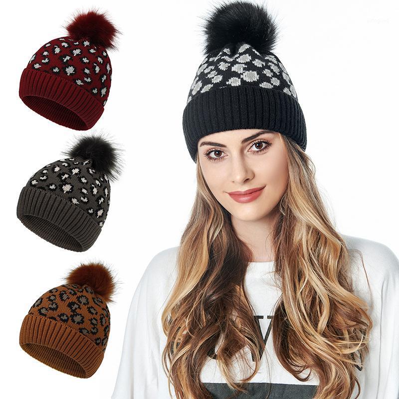 

Beanie/Skull Caps 1 Pc True Casual Beanies For Women Warm Knitted Winter Hat Fashion Solid Leopard Wool Detachable Hair Ball Dropship1, 06