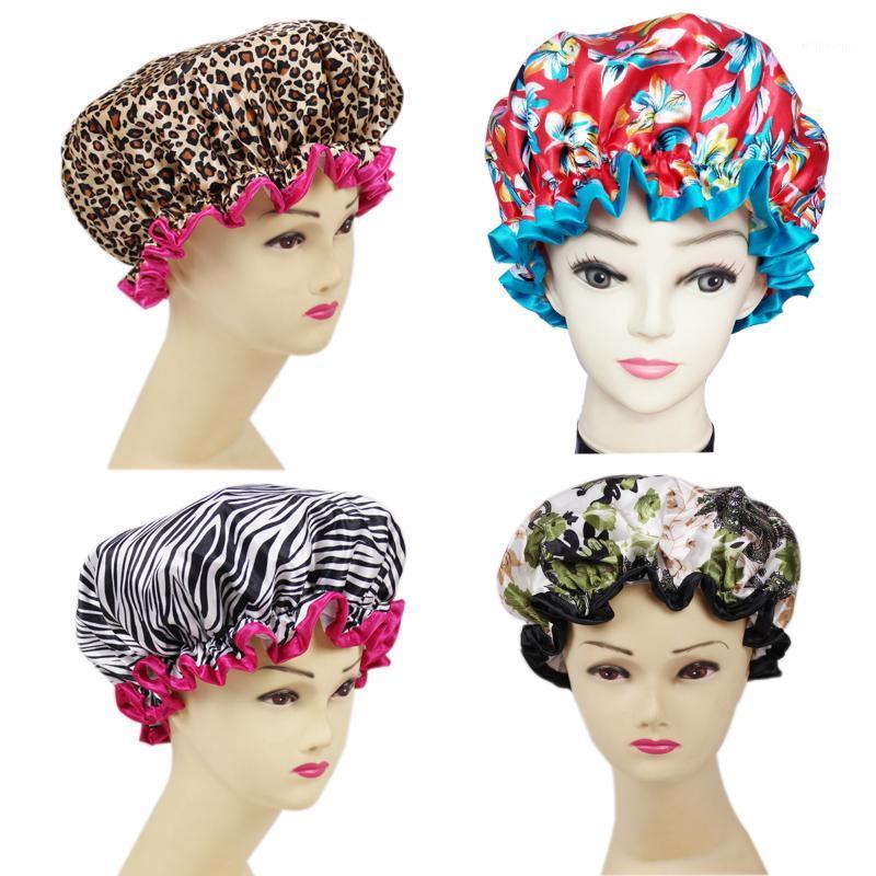 

4 pcs per lot High quality double layer polyester satin fabric double layer shower caps 1 size fit all1