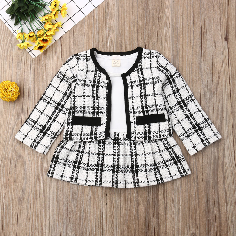 

cute baby girl clothes for 1-6 years old qulity material designer two pieces dress and jacket coat beatufil trendy toddler girls suit outfit, White
