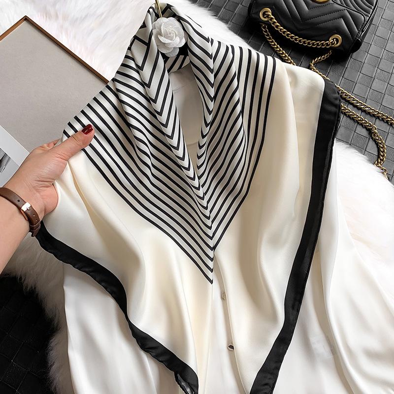 

2020 Korean stripe new twill silk 90 large square scarf for women hand curling autumn and winter warm scarf shawl silk