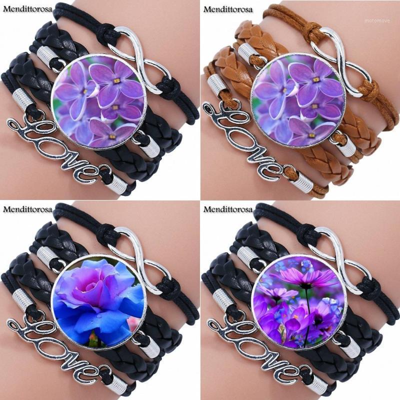 

EJ Glaze For Women Harajuku Jewelry Glass Cabochon Multilayer Black/Brown Leather Bracelet Bangle Flowers1