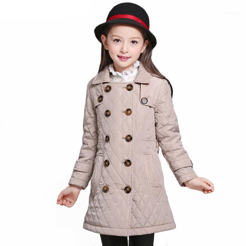 

BAYALI Winter Girls Cotton Coat Children Cotton Diamond-Shaped Lattice Classic Clothing for Child Double Breasted with Belt1, Khaki
