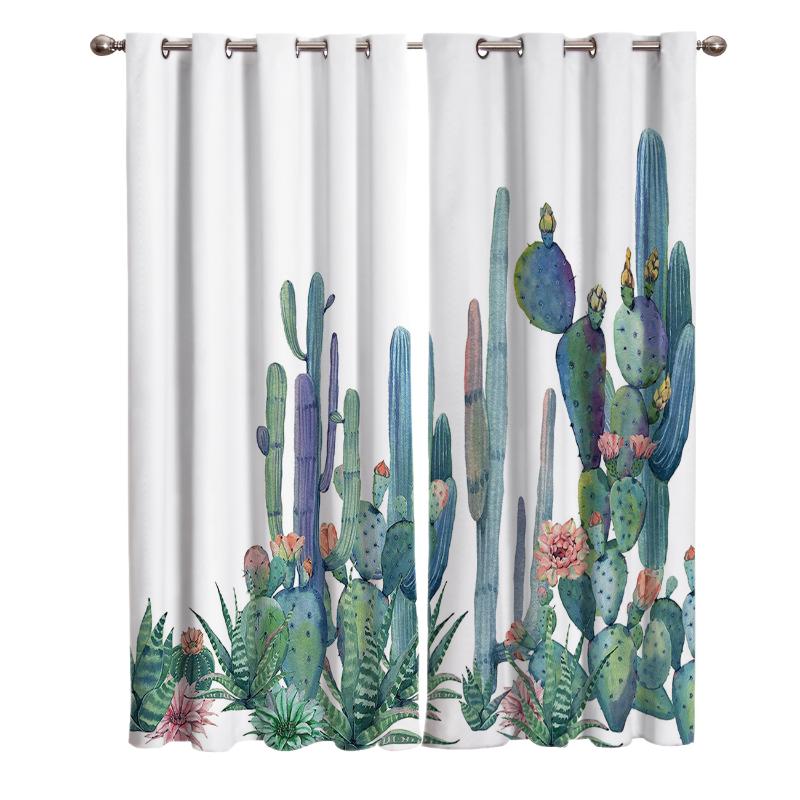 

Watercolor Green Cactus Fresh Nordic White Window Treatments Curtains Living Room Drapes Window Curtain Kids Room Home Decor, As pic