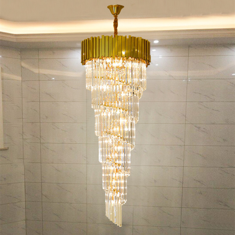 

Modern crystal chandelier for staicase long villa hanging light fixture large home decor gold stainless steel led cristal lamp