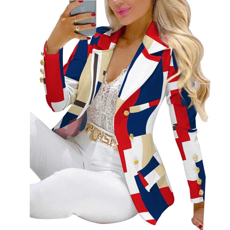 Deux pièces ensembles pantalons femmes vêtements pour dames tenues col revers double boutonnage blazer costume pantalon ensemble tigre tête impre