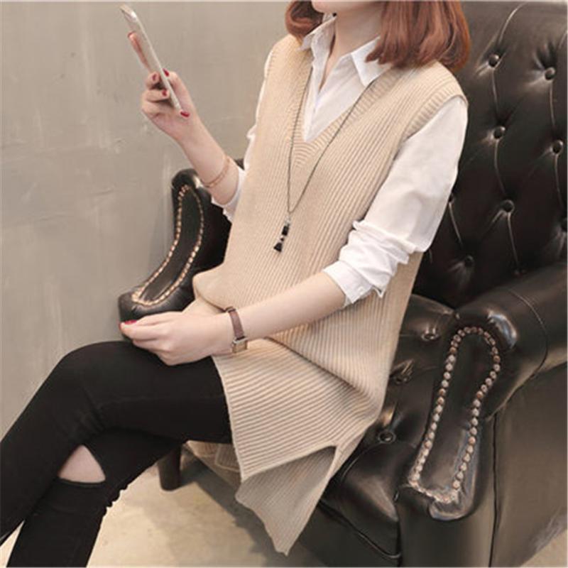 

Women's Vests 2022 Sweater Vest Women Spring Autumn Sleeveless Pullover V-neck Knitted Wool Waistcoat Black Striped Basic Tops, Black;white