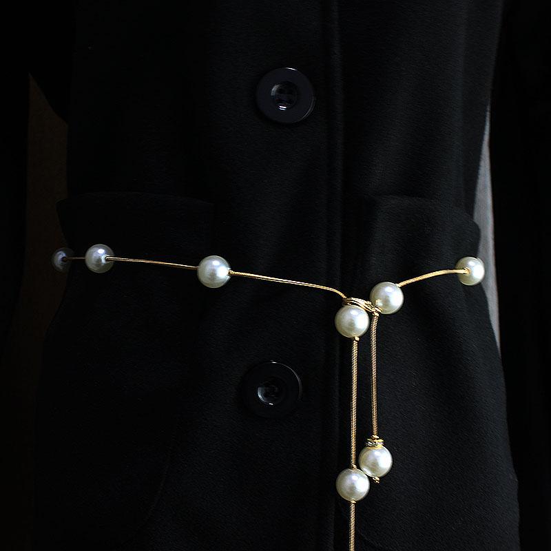 

Belts Korean Version Of Big Pearl With Diamond Hook Elastic Waist Chain Women's Decorative Dress Waistband, Black