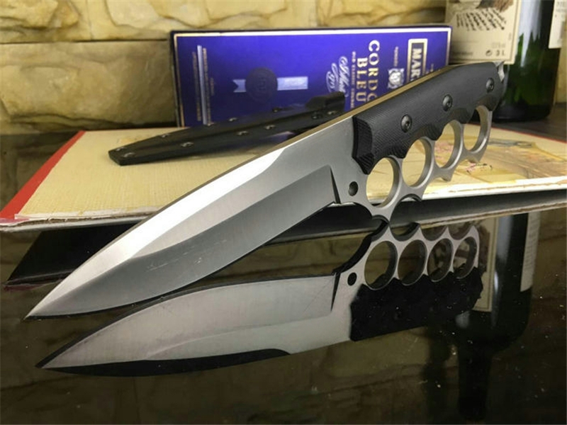new style Fixed Knuckle Knife 440C Satin Blade Multipurpose Camping Tool Portable Rescue Self-defense Ring Knives Outdoor Walking-image-610401741