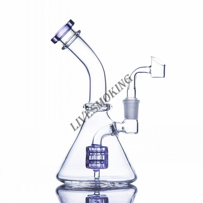 purple hookahs recycler beaker bong oil rigs glass bong bent neck water pipe bongs water bong showerhead perc inline 14mm joint banger-image-609916631