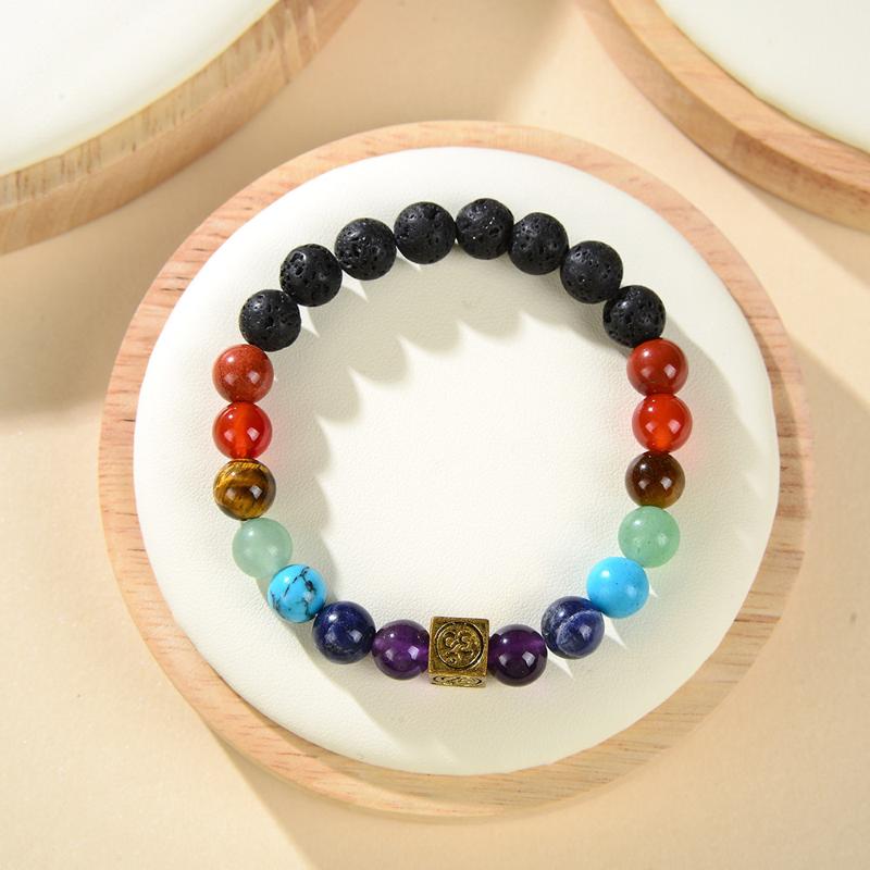 

Whosale Strand Bracelet Jewelry Natural Stone Lava Agat Tiger Eye 7 Chakra Energy Bracelets Prayer Healing Bangle Gift 18cm B416
