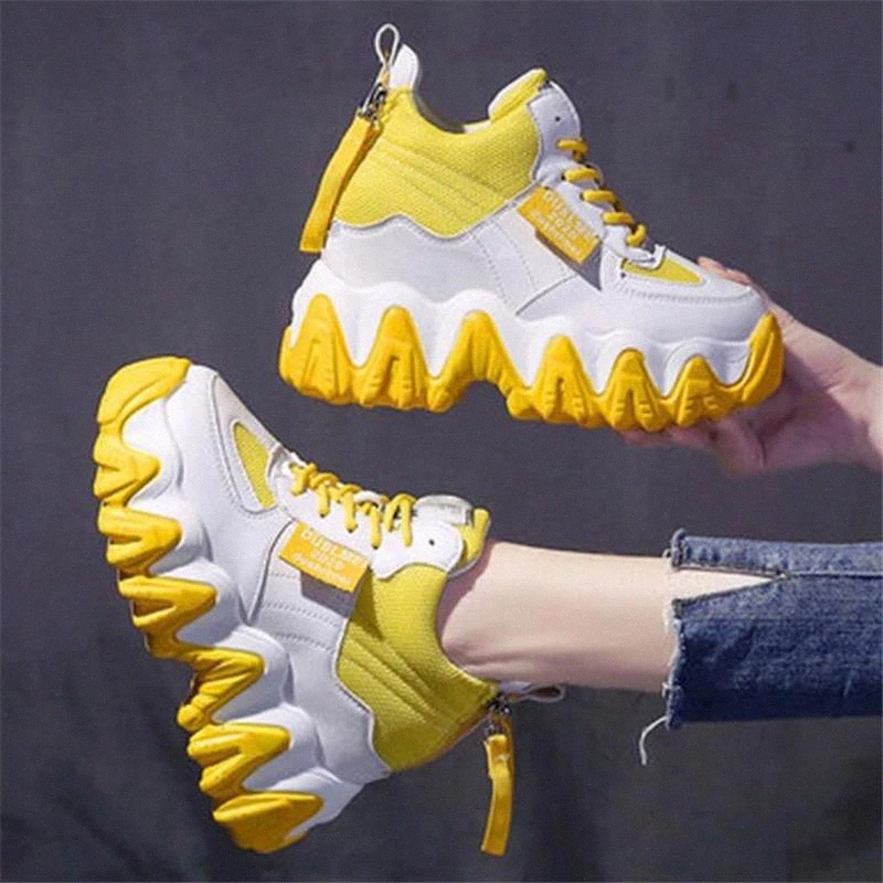 

Women Dad Sport Shoes 2020 Spring Summer Fashion Female Hide Wedge Basket 10.5cm High heel Shoes Woman Platform Chunky Sneakers #Y81R