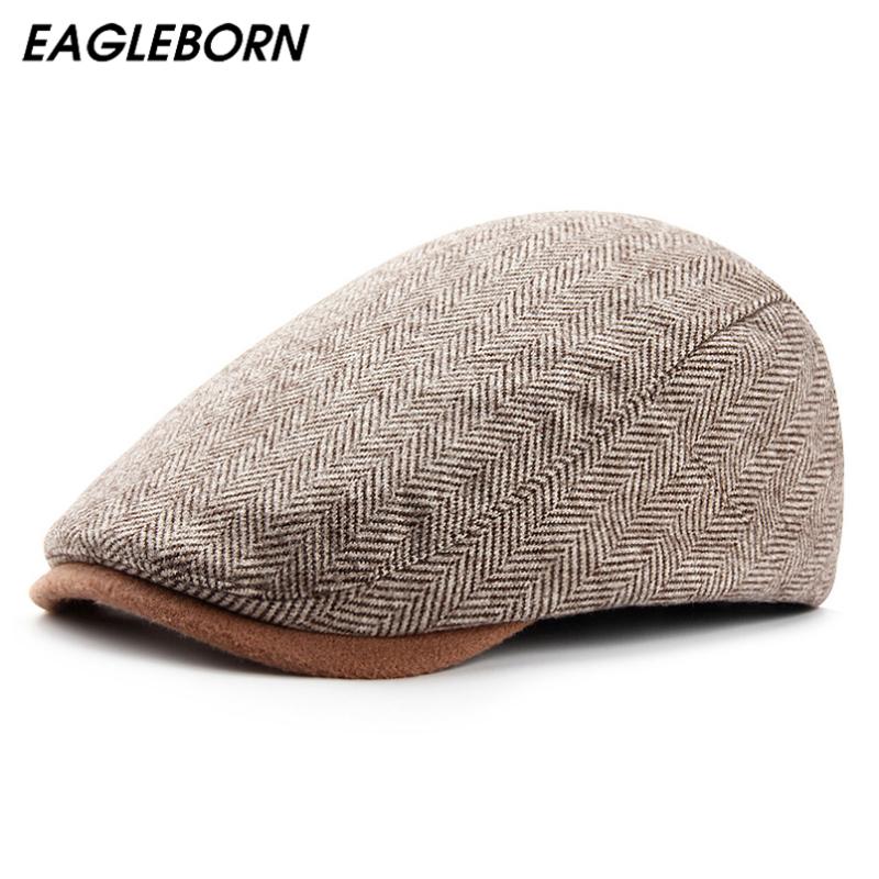 

Berets Winter Woolen Beret Men Striped Warm Caps Women British Plaid Forward Cap Literary Painter Hat Tide High Quality, Beige