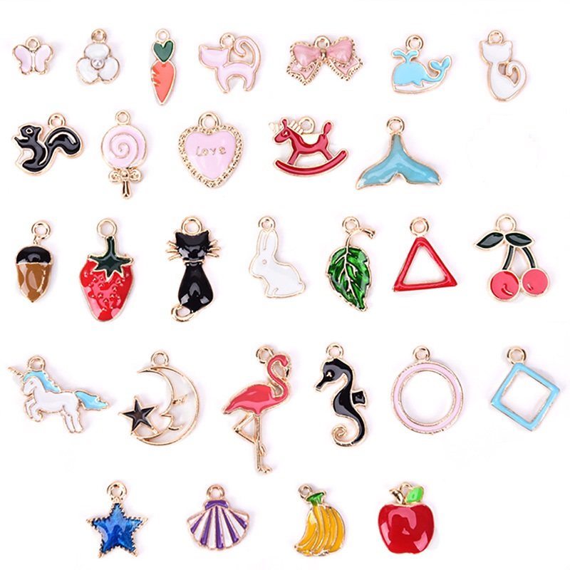 

New Sale 30PCS/Set Enamel Animal Moon Star Fruit Charms Pendant DIY Craft Jewelry Making 4 Styles